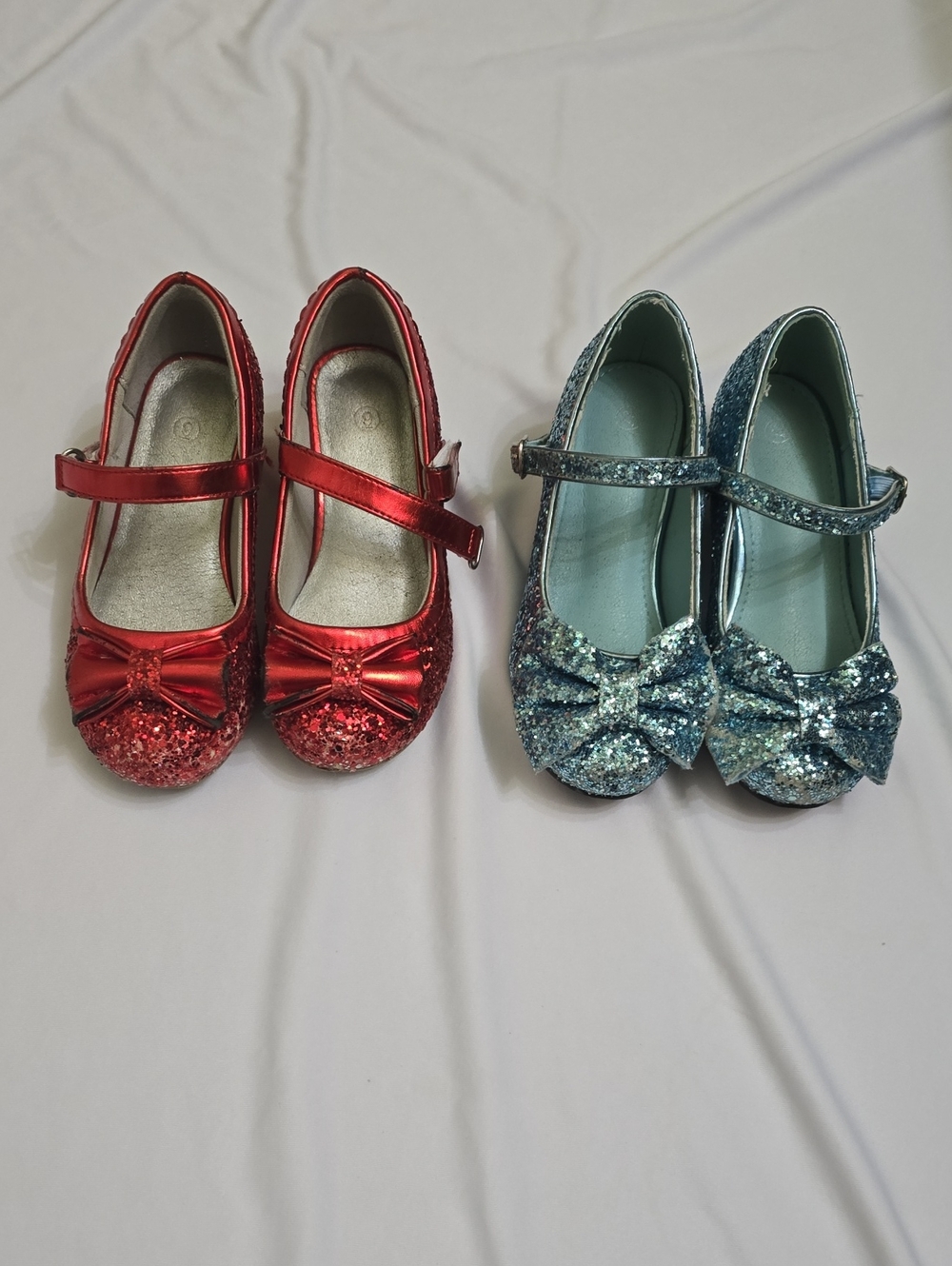 Girls Glitter Mary Jane Shoes with Bow - Red and Blue